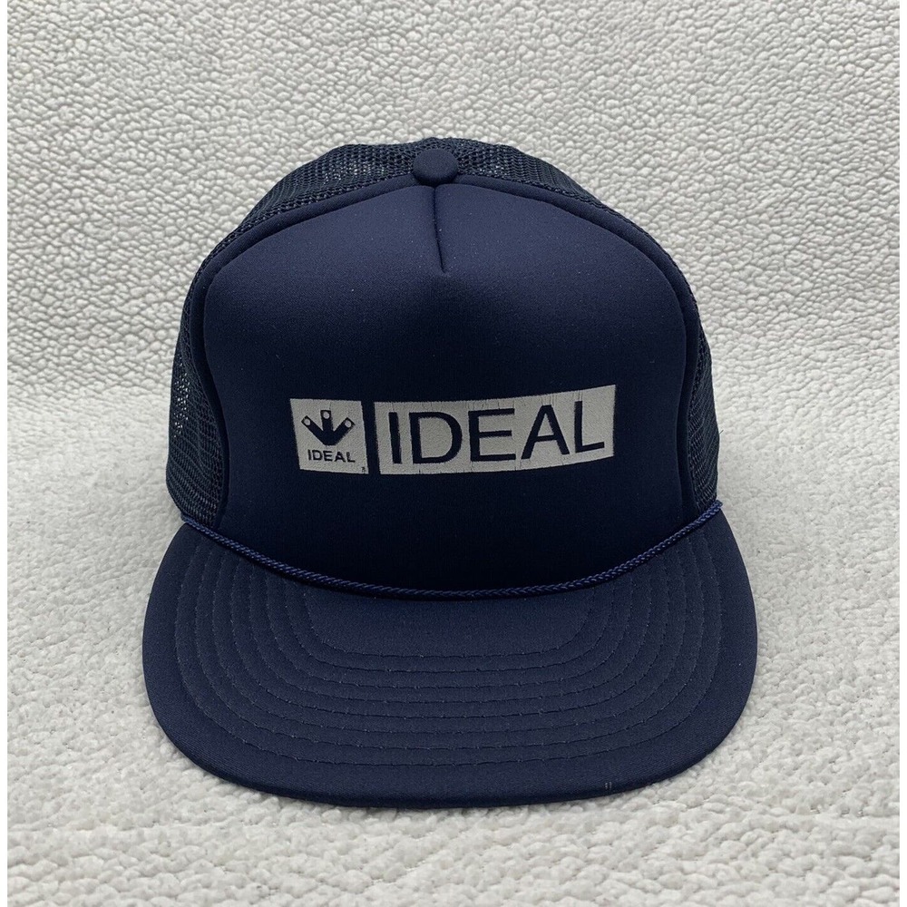 VTG IDEAL Snapback Trucker Hat Mens OSFM Blockhead Navy Blue Rope Mesh Foam